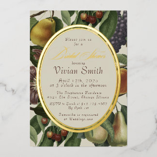 Elegant Fruit & Botanical Bridal Shower Invitation 箔招待状