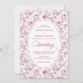 Elegant Fuchsia Dusty Pink Toile Roses Wedding   招待状 (正面)