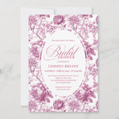 Elegant Fuchsia Pink Roses Pattern Bridal Shower  招待状 (正面)