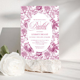 Elegant Fuchsia Pink Roses Pattern Bridal Shower  招待状