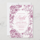 Elegant Fuchsia Toile Roses Bridal Shower Invite 招待状 (正面)