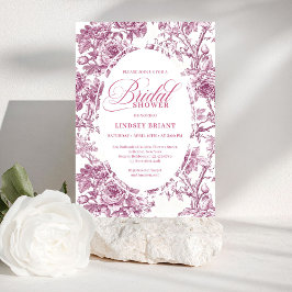 Elegant Fuchsia Toile Roses Bridal Shower Invite 招待状