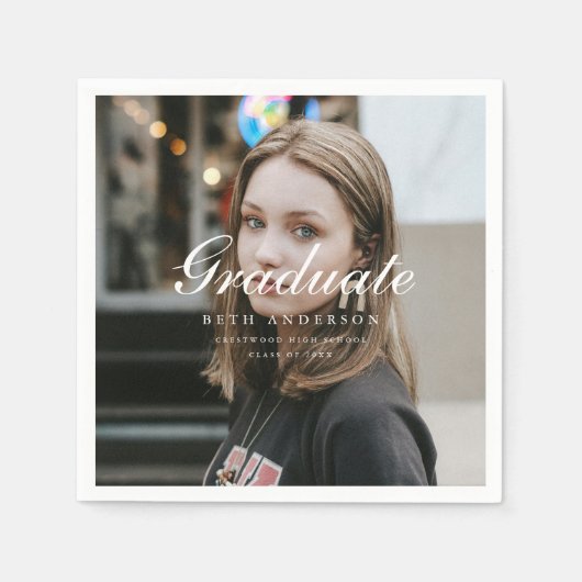 Elegant Full Photo Script Graduation Party スタンダードカクテルナプキン (正面)