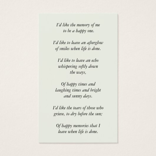 Elegant Funeral Favor | Memorial Photo Poem Card (裏面)