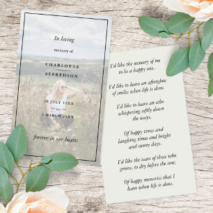 Elegant Funeral Favor Memorial Photo Poem Card