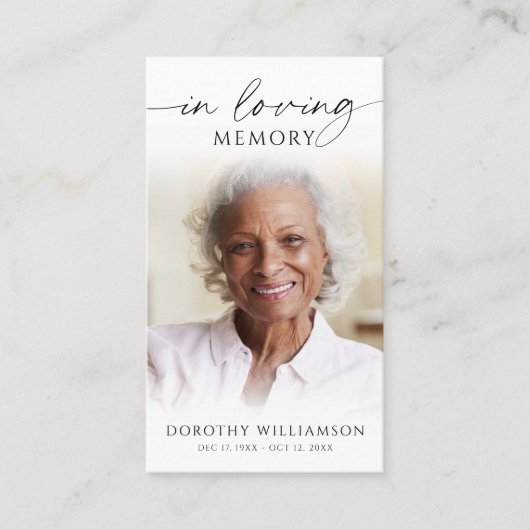 Elegant Funeral In Loving Memory Photo Prayer Card 名刺 (正面)