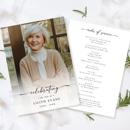 Elegant Funeral Memorial Order Of Service Photo プログラム
