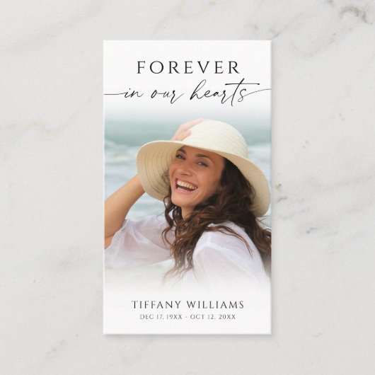 Elegant Funeral Photo Forever Hearts Prayer Card 名刺 (正面)