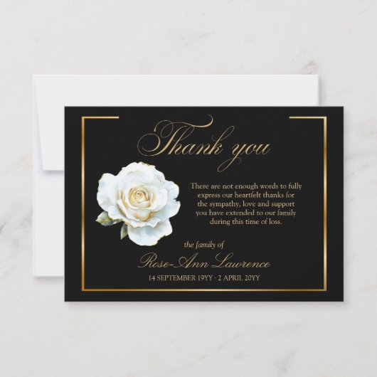 Elegant Funeral White Rose Gold Frame サンキューカード (正面)