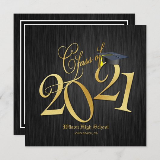 Elegant Funky Gold Class of 2021 Graduation 招待状 (正面/裏面)