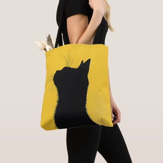 Elegant Funny Black cat in Yellow Baground トートバッグ (クローズアップ)