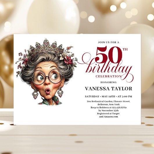 Elegant Funny Lady 50th Birthday Humor Party  招待状