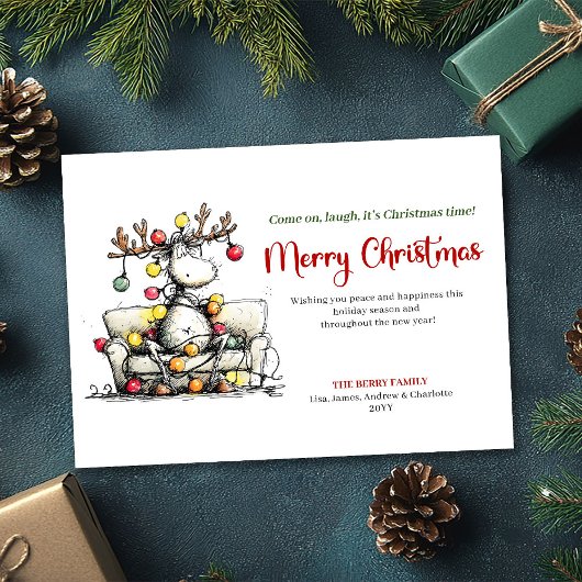 Elegant Funny Reindeer Christmas Greeting Card シーズンカード