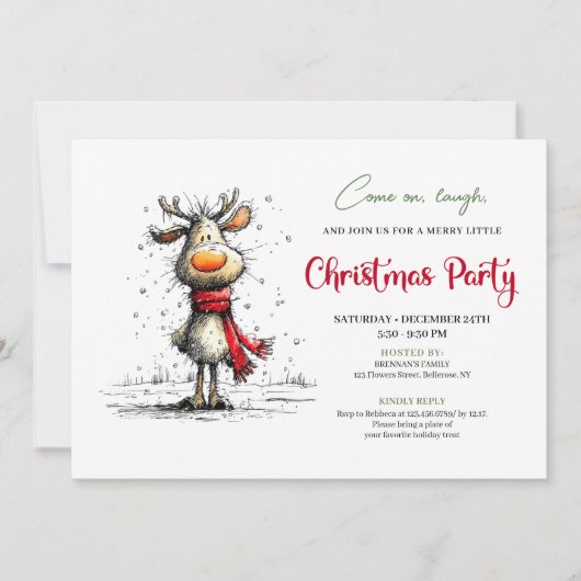 Elegant funny reindeer Christmas party invitation 招待状 (正面)