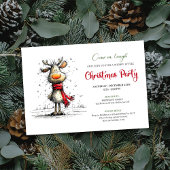 Elegant funny reindeer Christmas party invitation 招待状