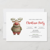 Elegant Funny Reindeer red green holiday card 招待状 (正面)