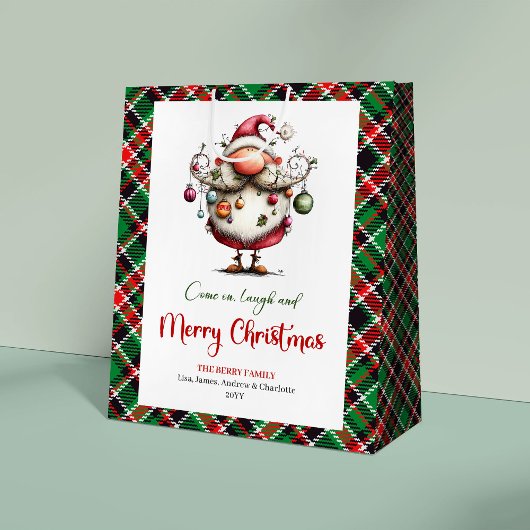 Elegant Funny Santa Classic Christmas Gift Bag ミディアムペーパーバッグ