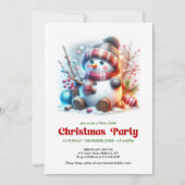 Elegant funny snowman holiday invite red green  招待状 (正面)