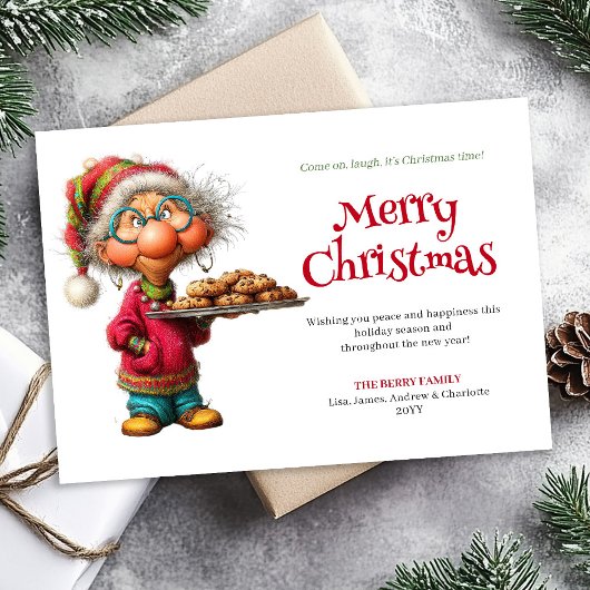 Elegant Funny Woman Comic Christmas Editable Card シーズンカード