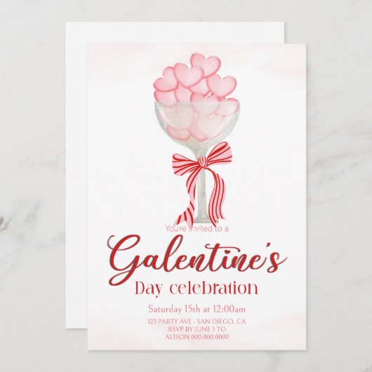 Elegant Galentine's Day Invitation 招待状 (正面/裏面)