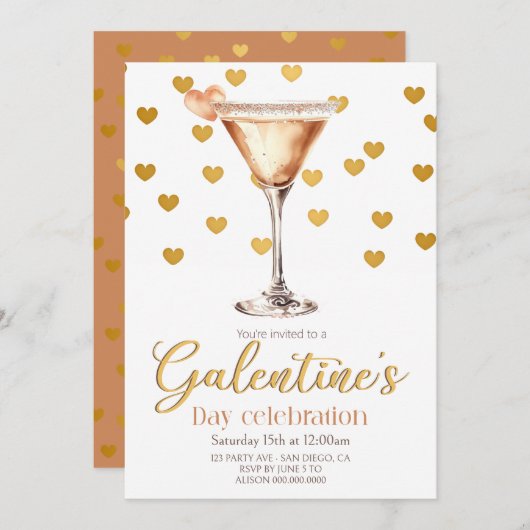Elegant Galentine's Day party Invitation 招待状 (正面/裏面)