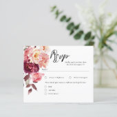Elegant Garden Floral Burgundy Wedding RSVP Cards (スタンド正面)