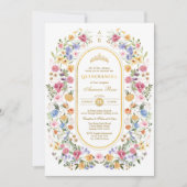 Elegant Garden Floral Quinceanera 15th Birthday 招待状 (正面)