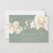 Elegant Garden Roses Sage Green Gold Wedding サンキューカード (正面)