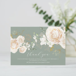 Elegant Garden Roses Sage Green Gold Wedding サンキューカード