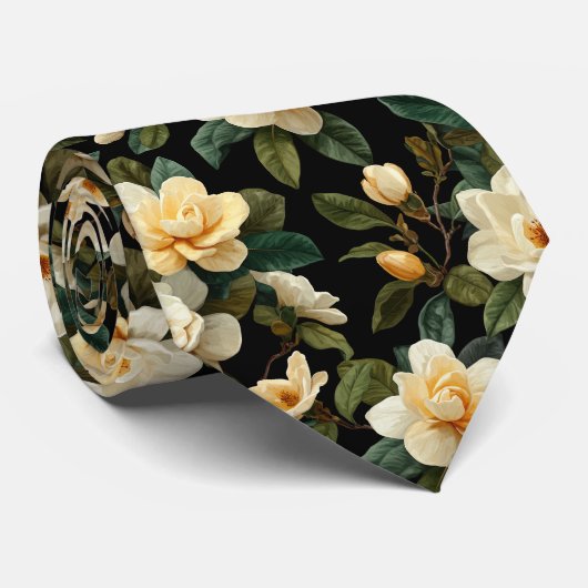 Elegant Gardenia Floral Pattern ネクタイ (ロール)