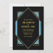 Elegant Gatsby Art Deco Blue & Gold Wedding Photo 招待状 (正面)