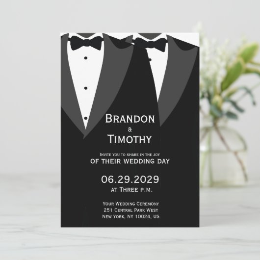 Elegant Gay Wedding Invitation Black Tie 招待状 (スタンド正面)