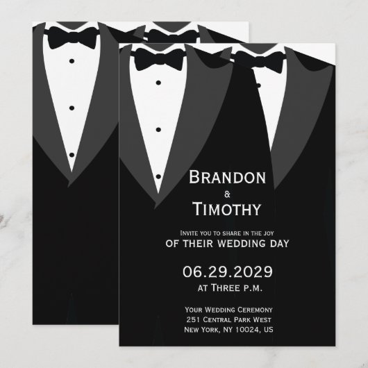 Elegant Gay Wedding Invitation Black Tie 招待状 (正面/裏面)