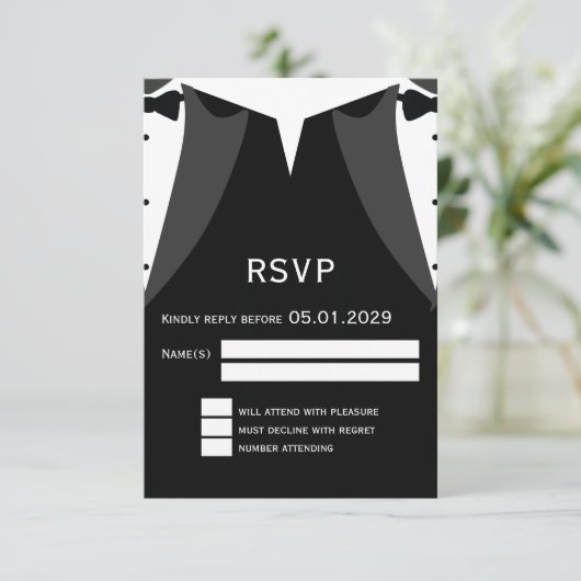 Elegant Gay Wedding RSVP Card Black Tie (スタンド正面)