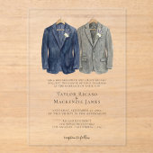 Elegant Gay Wedding Two Grooms in Suits アクリル招待状 (正面)