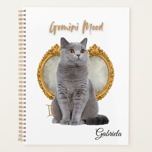 Elegant Gemini Zodiac Cat White Planner Notebook プランナー手帳 (正面)