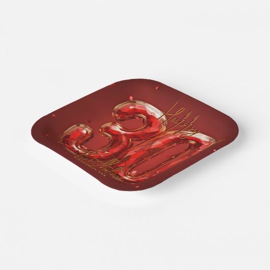 Elegant Gemstone Ruby and Gold 30th Birthday ペーパープレート (傾斜あり)