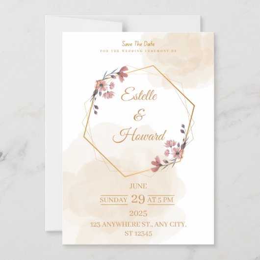 Elegant Geometric Floral Save The Date Card マグネット招待状 (正面)