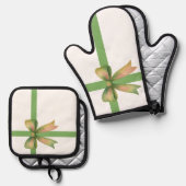 Elegant Gift Bow – Modern Christmas Design 鍋つかみ&鍋敷きセット (正面/裏面)