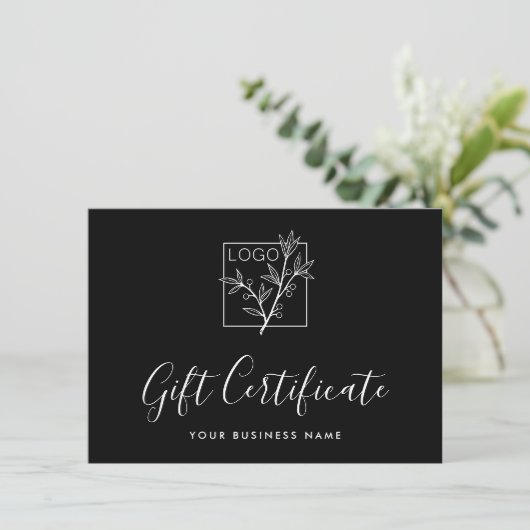 Elegant Gift Certificate Custom Logo Script Black (スタンド正面)