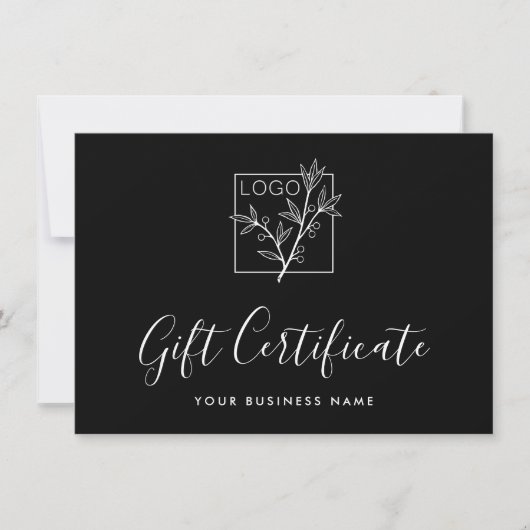 Elegant Gift Certificate Custom Logo Script Black (正面)
