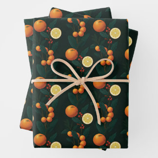 Elegant Gift Wrap w/ citrus, berries & botanicals ラッピングペーパーシート