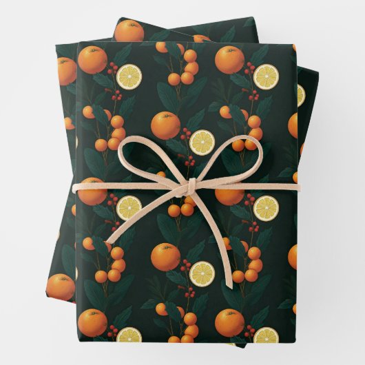 Elegant Gift Wrap w/ citrus, berries & botanicals ラッピングペーパーシート (インサイチュ)
