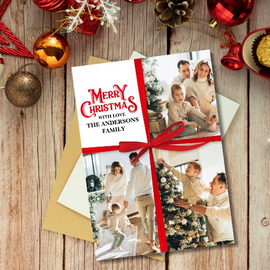 Elegant Gift Wrapped Family PhotoCollage Christmas シーズンカード