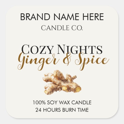 Elegant Ginger & Spice Christmas Candle Labels スクエアシール (正面)