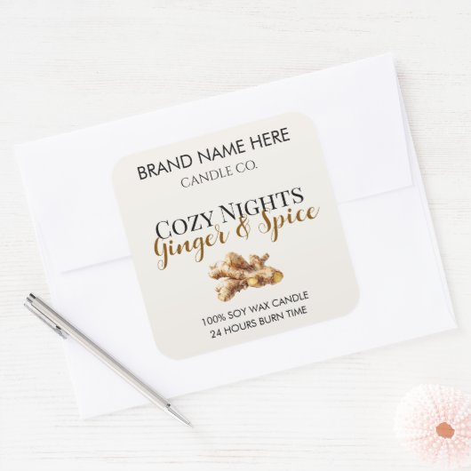 Elegant Ginger & Spice Christmas Candle Labels スクエアシール (封筒)