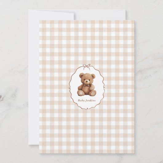 Elegant Gingham Teddy Bear Baby Shower 招待状 (裏面)
