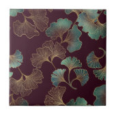 Elegant Ginkgo Leaf in Burgundy and Teal (1) タイル (正面)