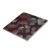 Elegant Ginkgo Leaf in Burgundy and Teal (1) タイル (側面)