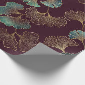 Elegant Ginkgo Leaf in Burgundy and Teal (1) ラッピングペーパー (角)